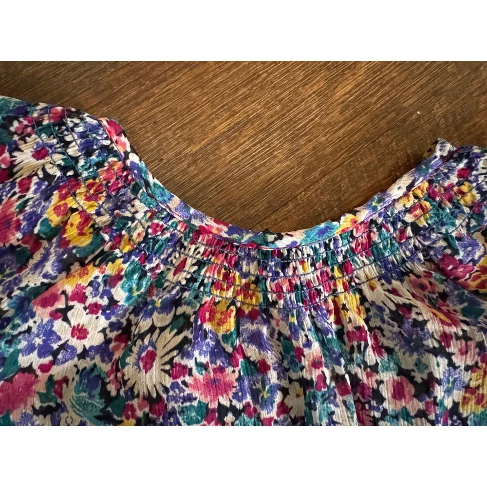 Ralph Lauren Girls 3T Floral Sheer Ruffle Button Down Peasant Blouse
